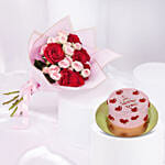 Valentine Roses Bouquet and Cake