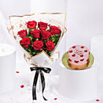 Valentines 9 Roses and Cake Combo