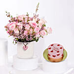 Valentines Pink Spray Roses and Cake Combo