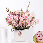 Valentines Pink Spray Roses and Cake Combo