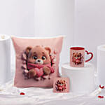 Valentines Taddy Cushion Mug & Table Top Combo