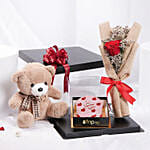 Valentines Teddy Cake and Forever Rose Box