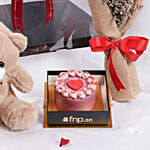 Valentines Teddy Cake and Forever Rose Box