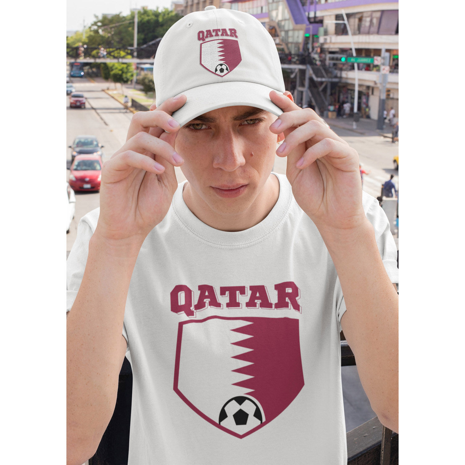 Online Unisex Soccer White T Shirt and Cap Combo Qatar S Gift Delivery ...