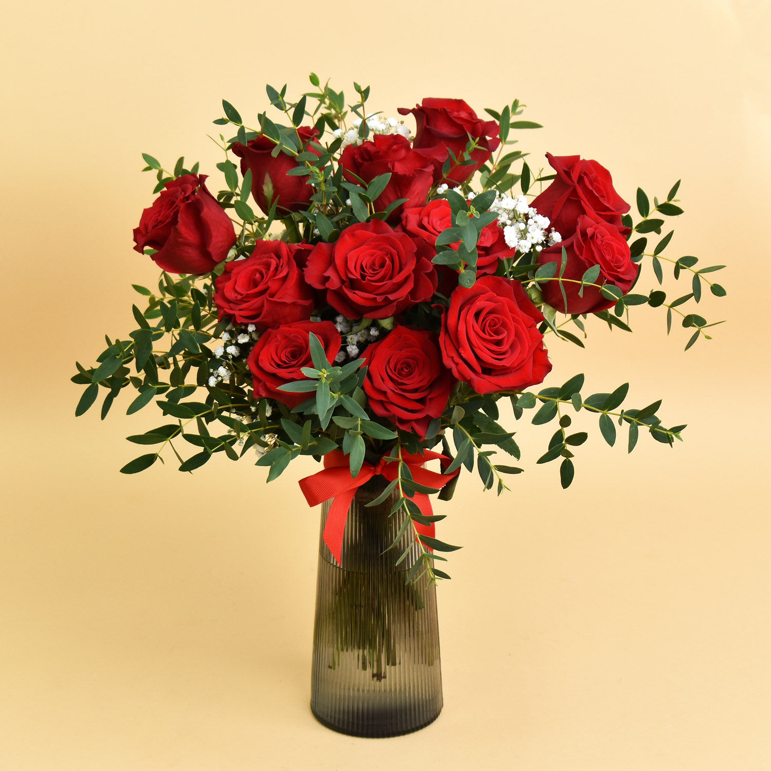 Online 12 Red Rose in Premium Vase Gift Delivery in UAE - FNP